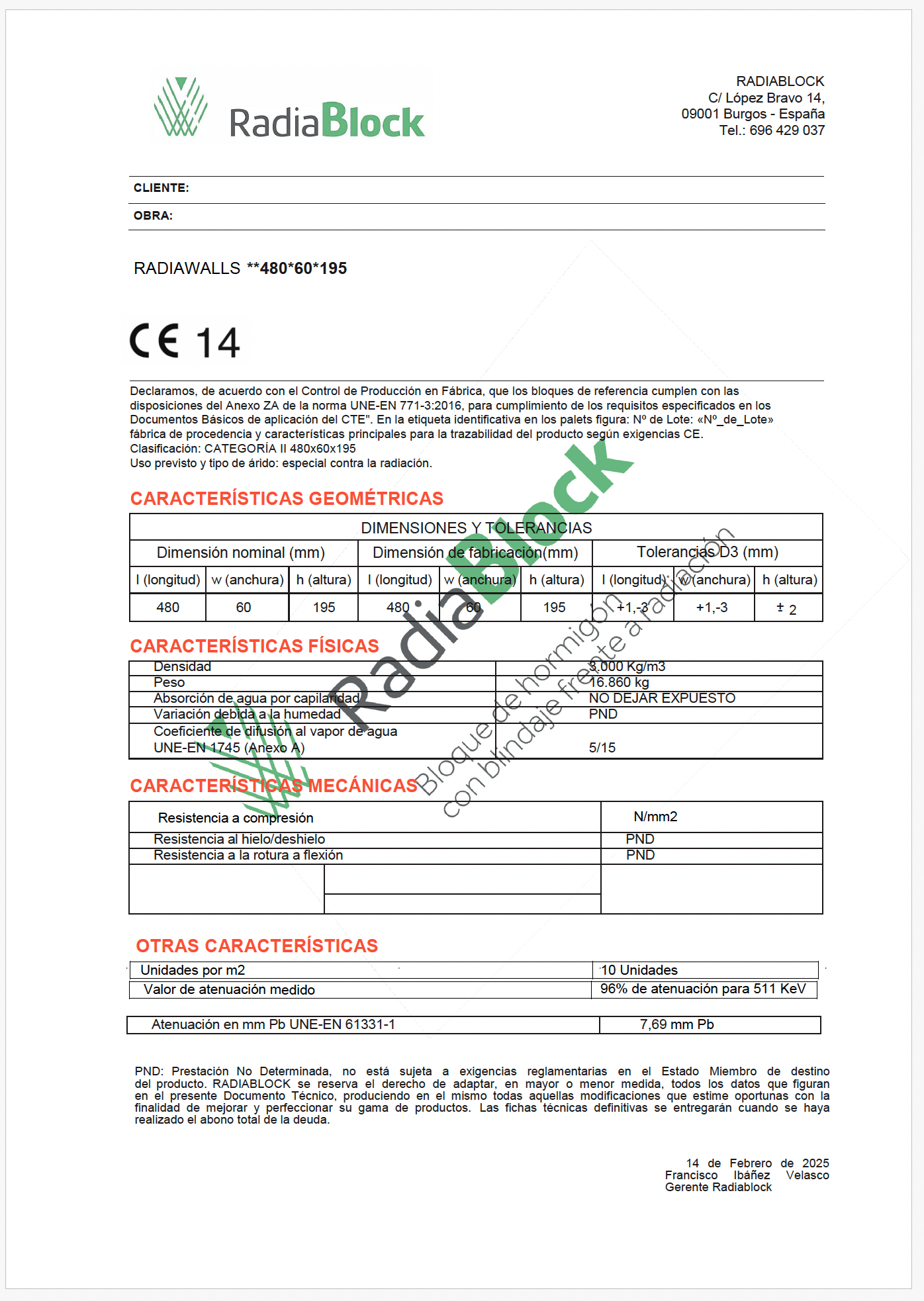 radiawalls Declaración de prestaciones de bloque radiawalls