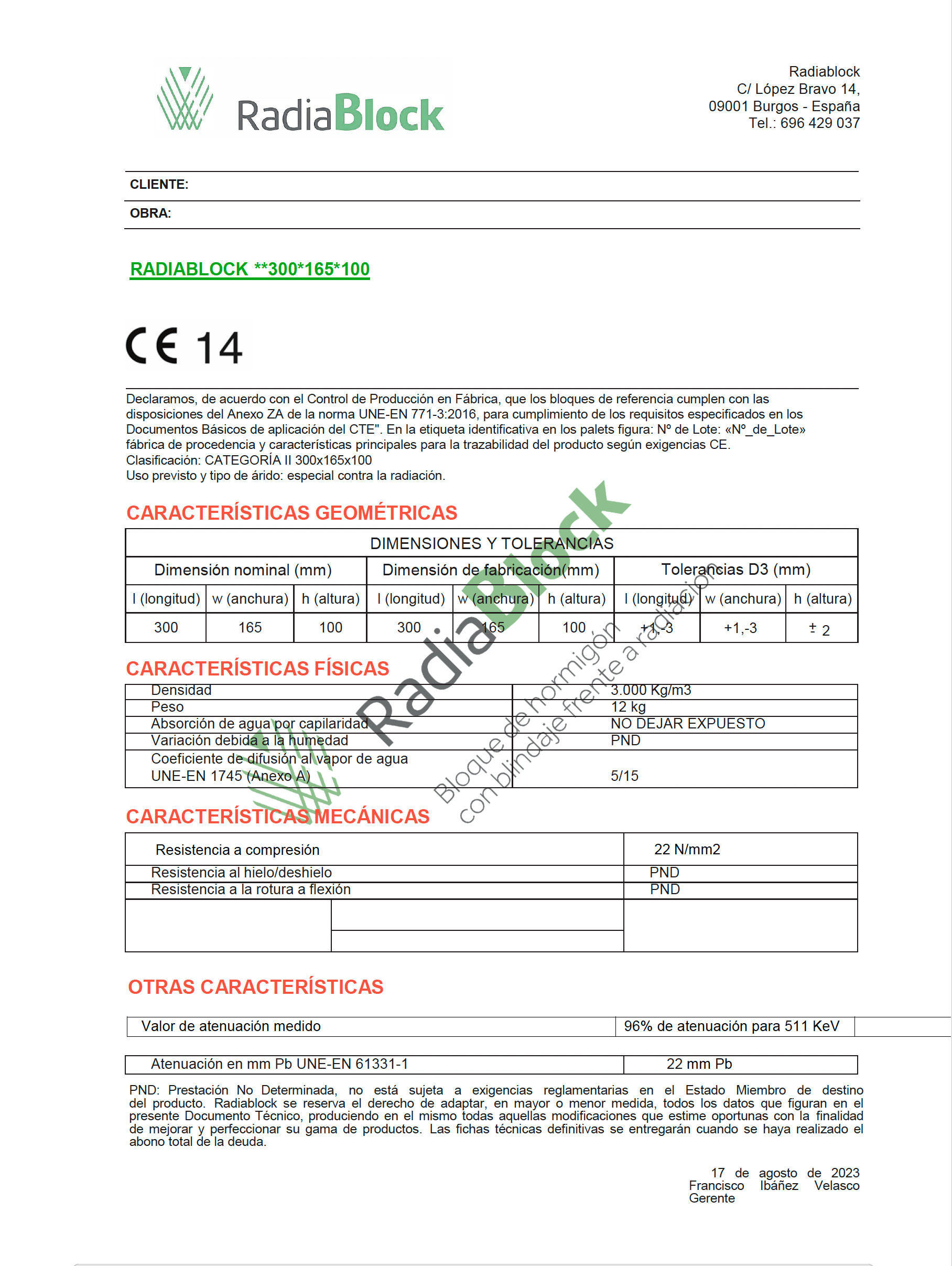 Radiablock Declaración de prestaciones de Radiablock